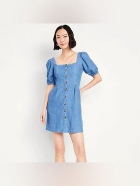 Old navy blue Denim like Button-Front Puff Sleeve Dress